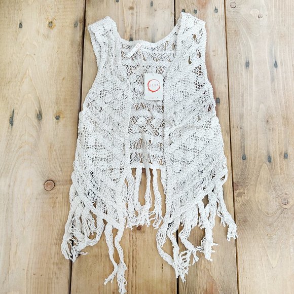 Raga Natural Crocheted Vest Anthropologie  NWT Fringe S‎ Bohemian - Picture 1 of 7
